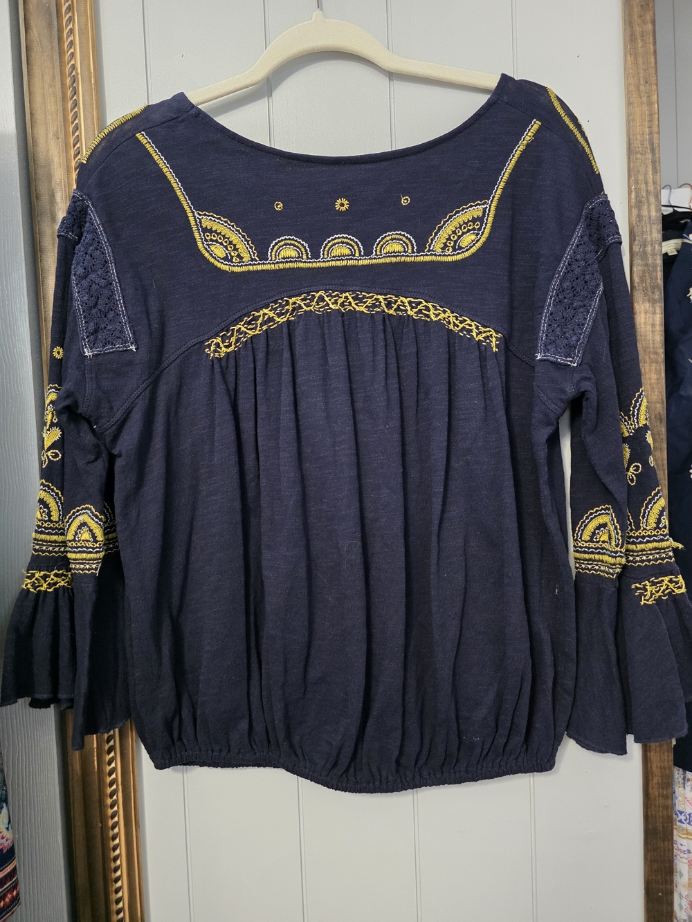 Free People BLK Tunic with Yellow Embroidery